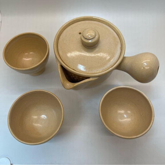 Vintage Hagi Ware Japanese Teapot and 3 Cups Handmade and Signed Studio Art - Picture 2 of 16